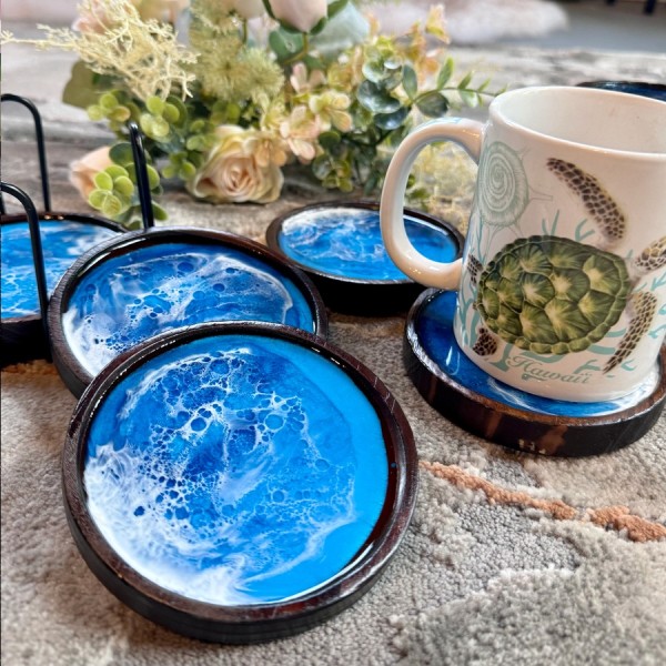 Ocean Coaster Set Made On Maui | Resin Beach Coast...